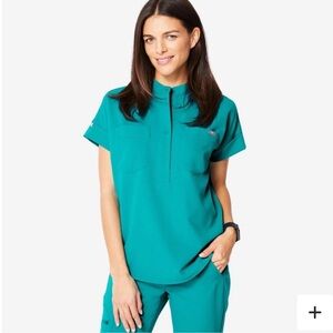 FIGS Kira Mandarin Collar Scrub Top - Teal XXS